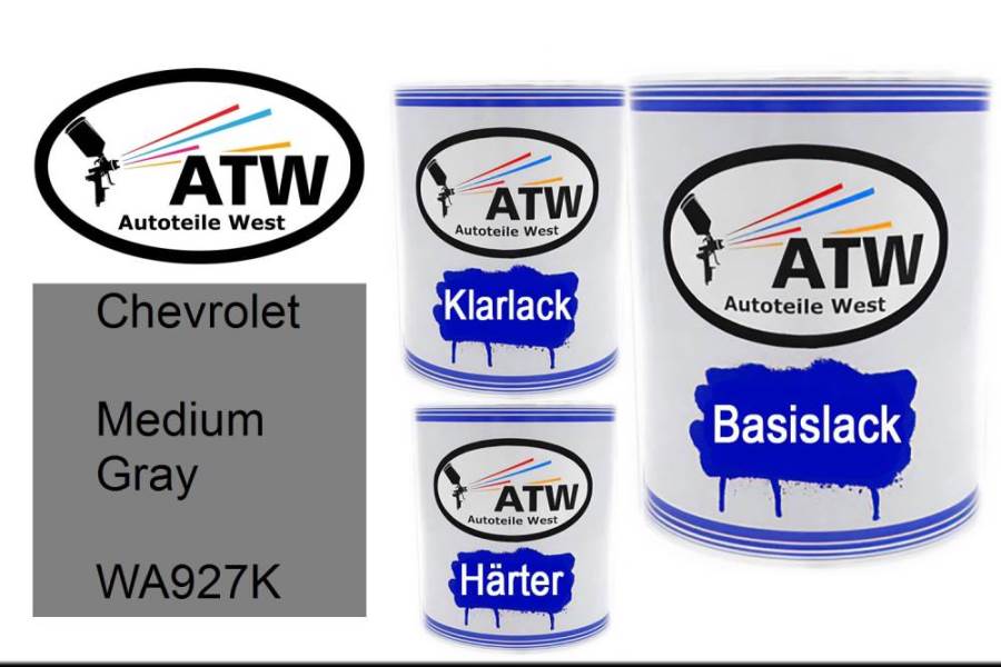 Chevrolet, Medium Gray, WA927K: 1L Lackdose + 1L Klarlack + 500ml Härter - Set, von ATW Autoteile West.